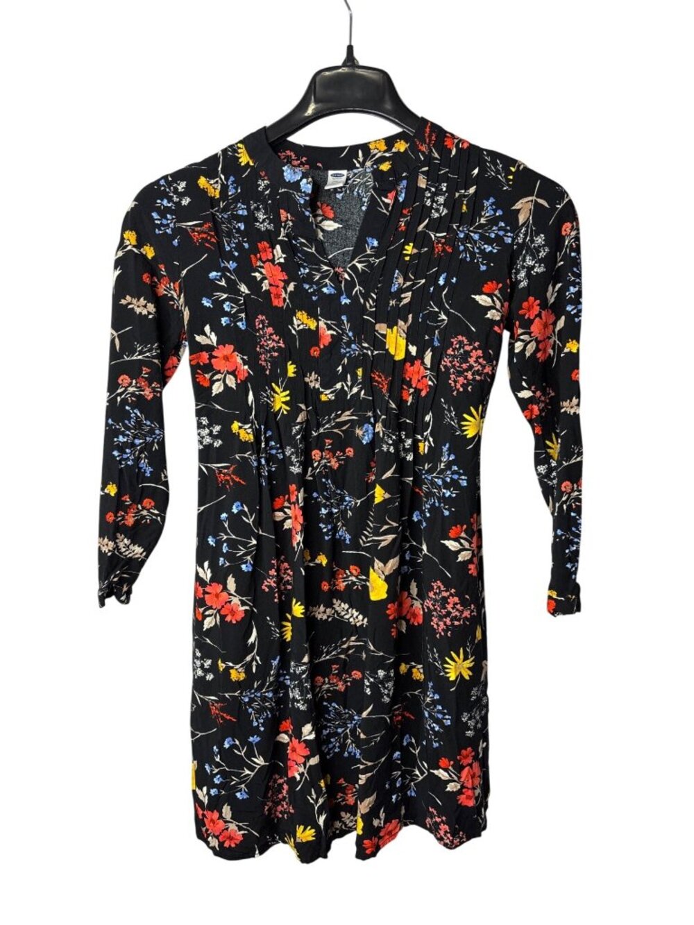Old Navy Maternity Long Sleeve Tunic Top XS Tie Back V Neck Floral Multicolor